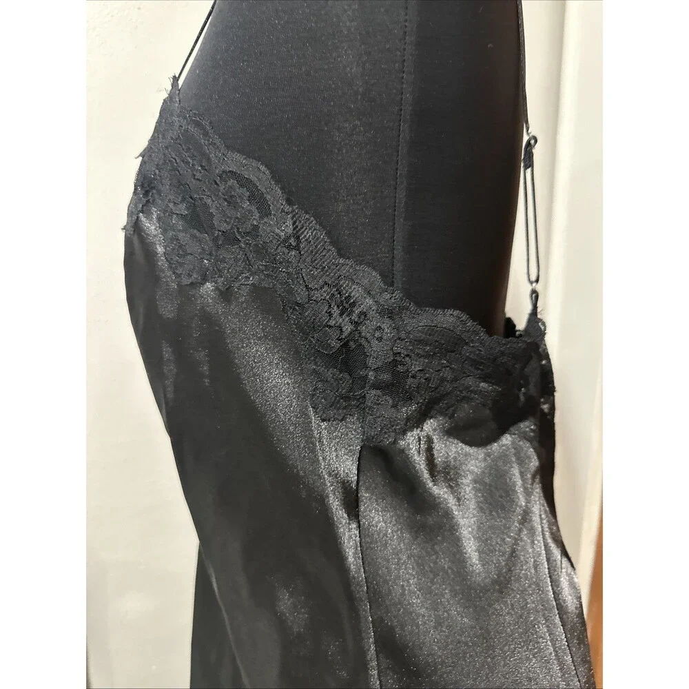 VTG Fredericks of Hollywood Nightie Y2K Nightgown Slip Dress Black Shiny Goth 1X